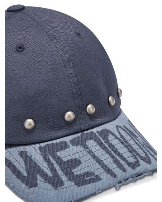 we11done Blue Studded Distressed Baseball Cap for men