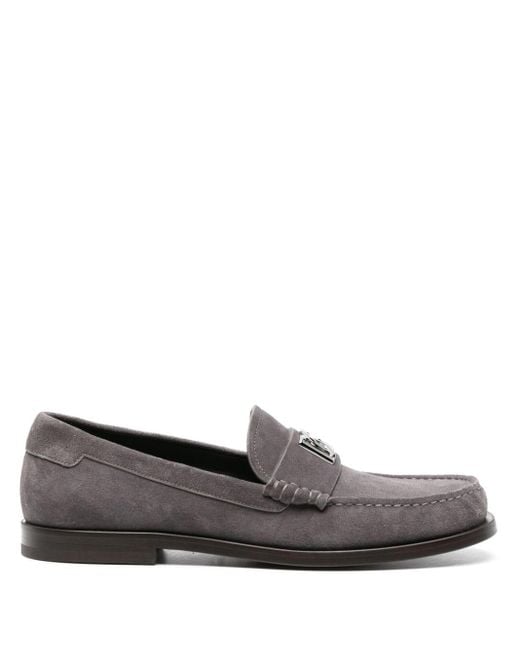 Dolce & Gabbana Gray Logo-plaque Suede Loafers for men