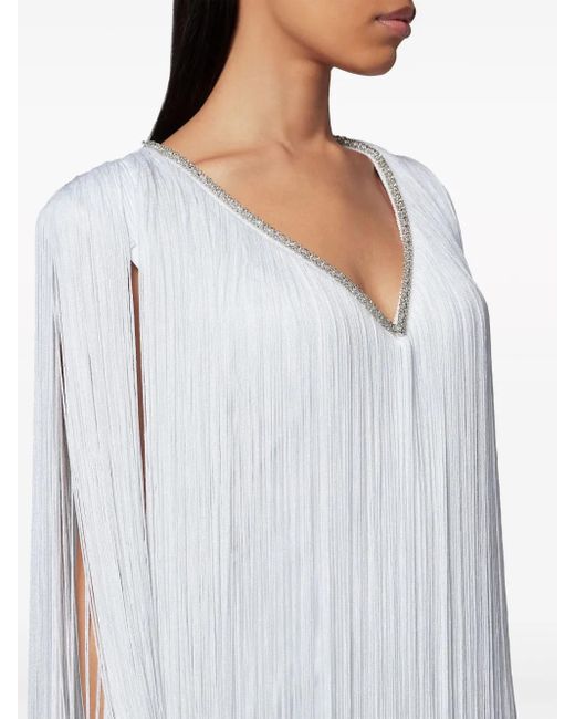 Philipp Plein White Fringed V-Neck Mini Dress