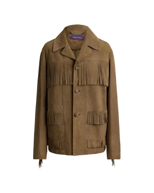 Ralph Lauren Brown Perce Fringe-Trim Jacket