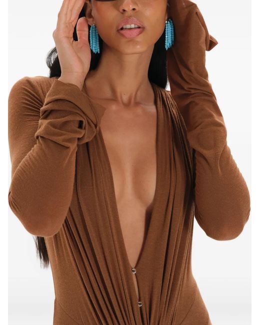 MANURI Brown Suki Ruched-Detail Maxi Dress
