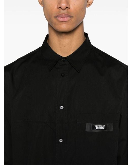 Chemise en coton à patch logo Versace pour homme en coloris Black