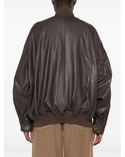 Uma Wang Brown Asymmetric Leather Jacket