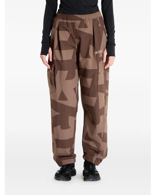 Adidas Brown Printed-Design Track Pants
