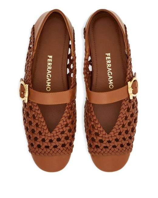 Ferragamo Brown Braided Buckle Ballet Flat