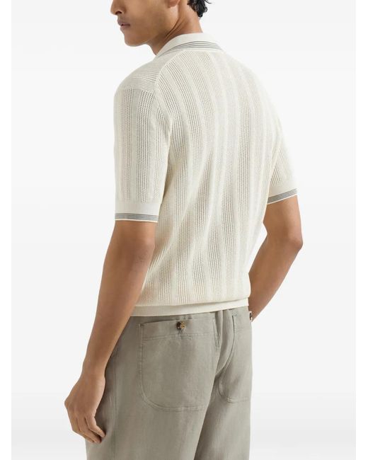 Brunello Cucinelli White Polo Sweater for men