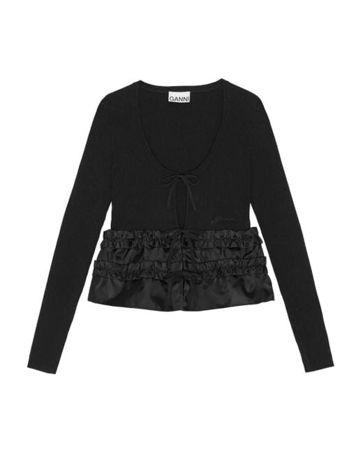 Ganni Black Ruffle-Hem Blouse