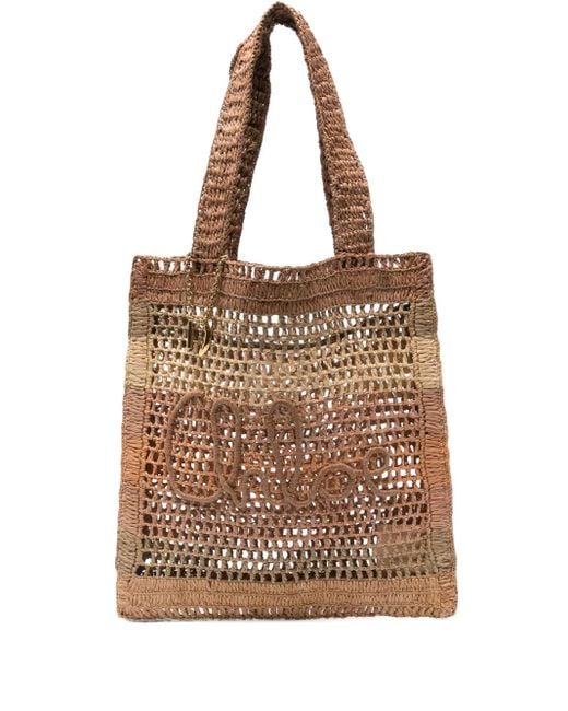 Chloé Brown Raffia Tote Bag