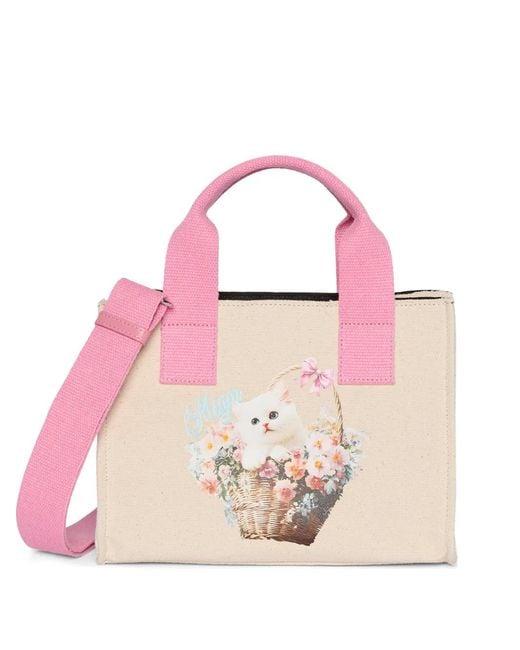 MSGM Pink Sac Cabas À Fleurs À Anses
