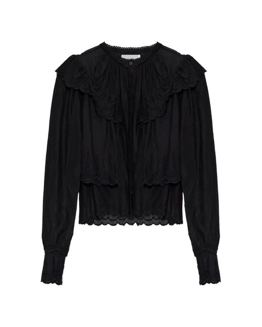 Isabel Marant Black Ruffled Broderie-Anglaise Shirt