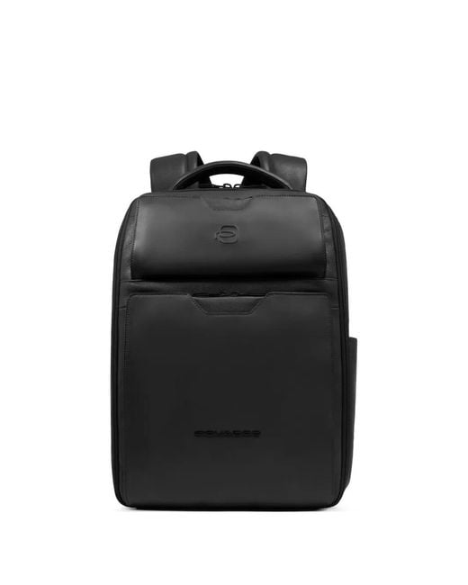 Piquadro Black Grained Leather Backpack for men