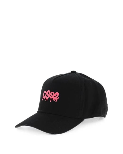 DSquared² Black Solid Baseball Cap With Fluorescent Logo