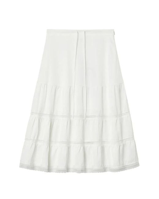 B+ AB White Jupe Mi-Longue Ornée De Dentelle À Volants Superposés