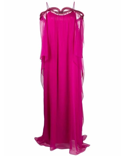 Alberta Ferretti Pink Draped-Sleeves Silk Gown