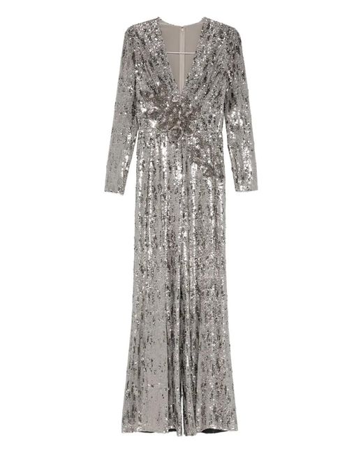 Elie Saab Gray Sequin-Embellished Jumpsuit