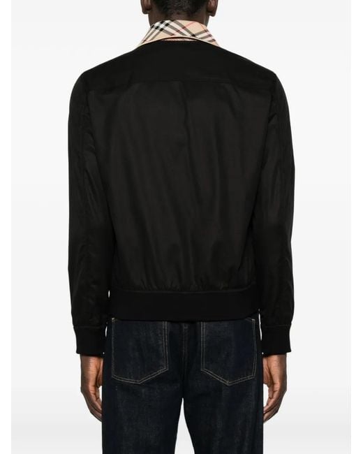 Burberry Black Check-Collar Harrington Bomber Jacket for men