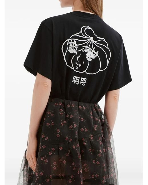 Simone Rocha Black T-Shirt À Imprimé Graphique