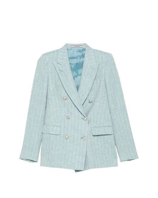 Tagliatore Blue Double-Breasted Herringbone Jacket