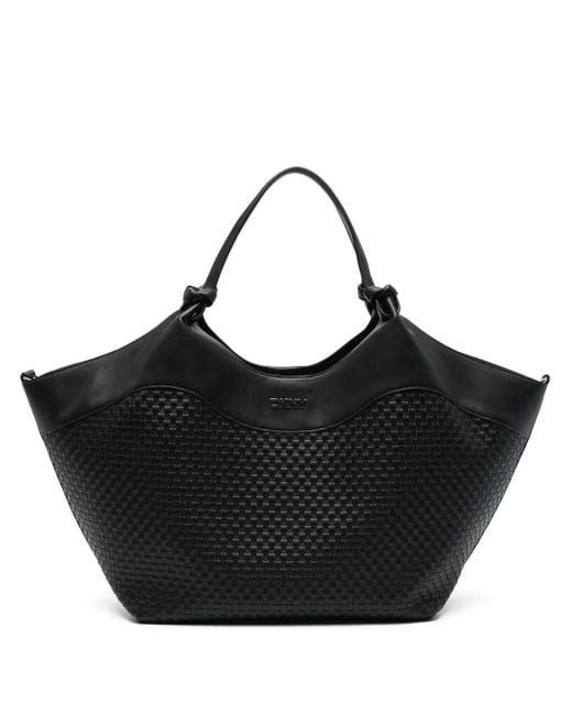 DKNY Black Large Paula Knotted Woven Tote Bag