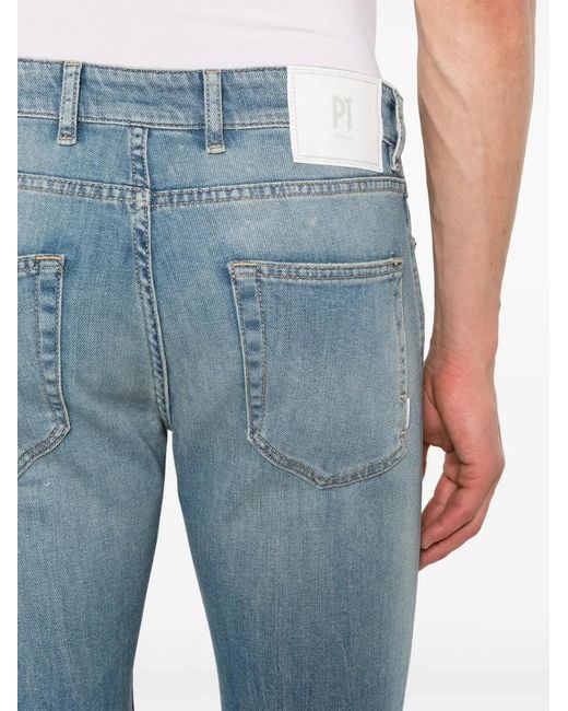 PT Torino Blue Stonewashed Slim-Cut Jeans for men