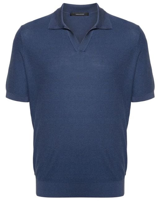 Tagliatore Blue Paco Split-Neck Polo Shirt for men