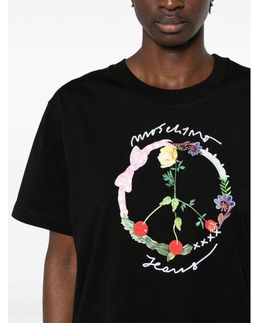 Camiseta con logo en relieve Moschino de color Black
