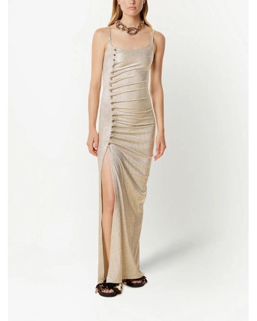 Rabanne Natural Long Dress With Decorative Buttons