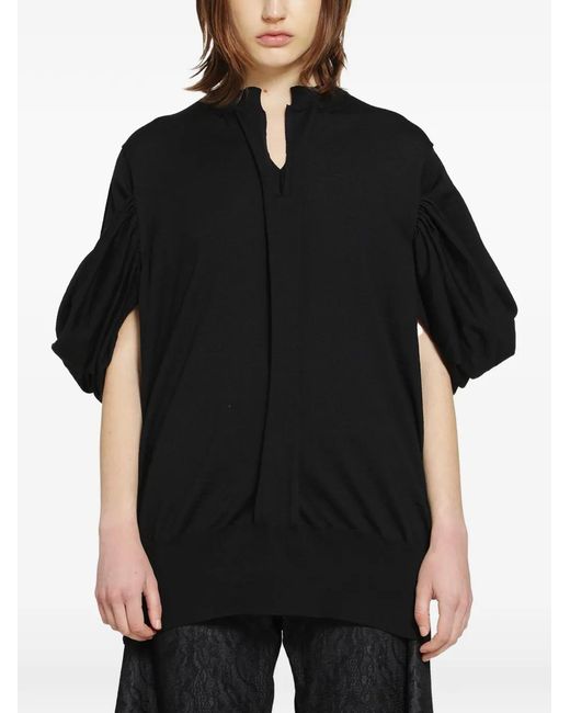 Junya Watanabe Black Gathered-Sleeves V-Neck Sweater