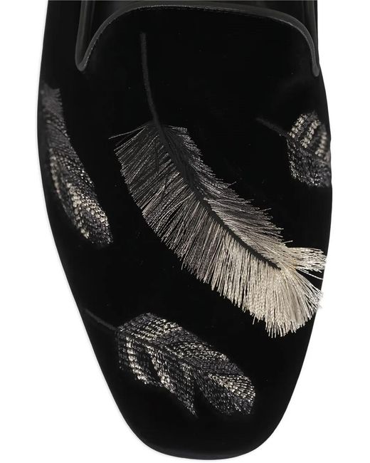 Arteana Black Velvet Feather Loafers