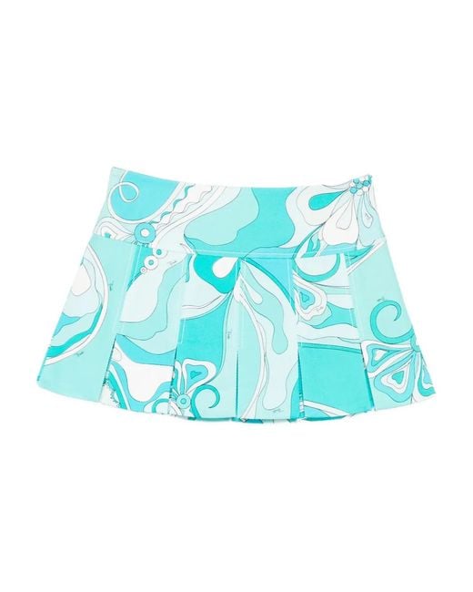 Emilio Pucci Blue Minijupe Imprimée À Design Plissé