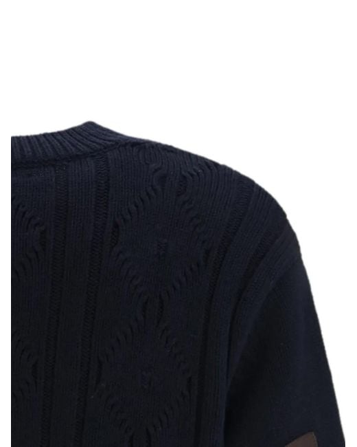 NAMACHEKO Blue Osterly Cable-Knit Elbow-Patch Sweater for men