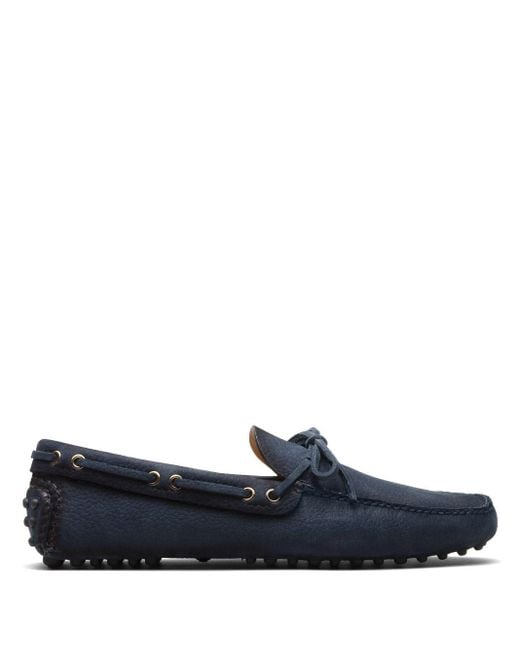 Car Shoe Blue Bow-detail Leather Boat Shoes for men