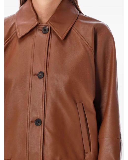 Max Mara Brown Buttoned Leather Jacket