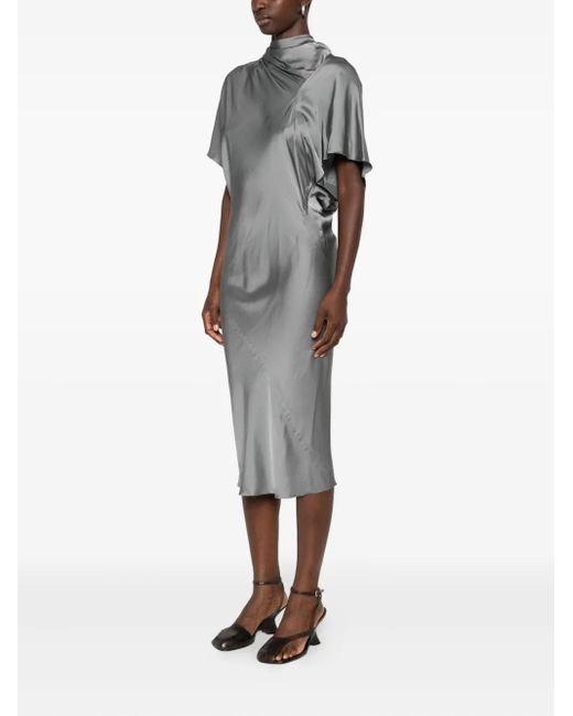 Rick Owens Gray Draped Cowl-Neck Dress