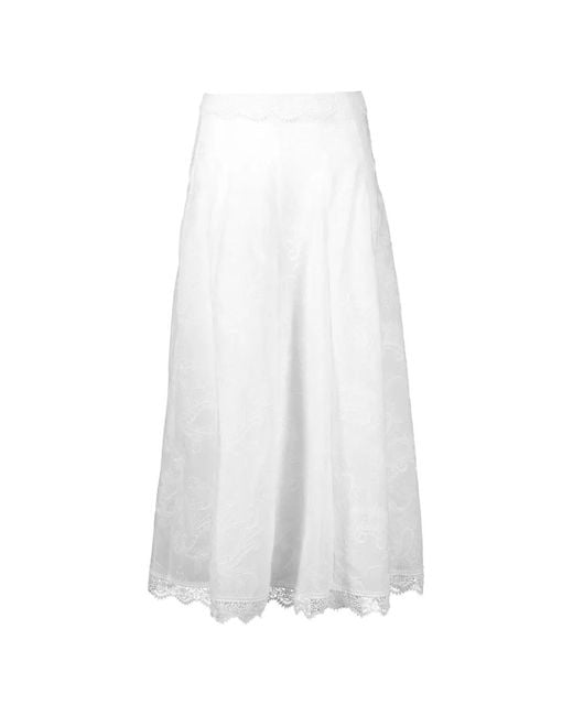 Waimari White Kaluha Lace-Trimmed Embroidered Maxi Skirt