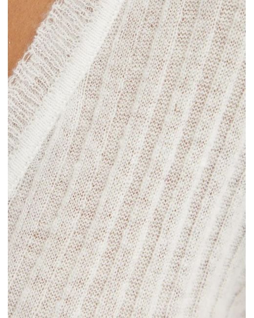 Boss White Ribbed V-Neck Cardigan