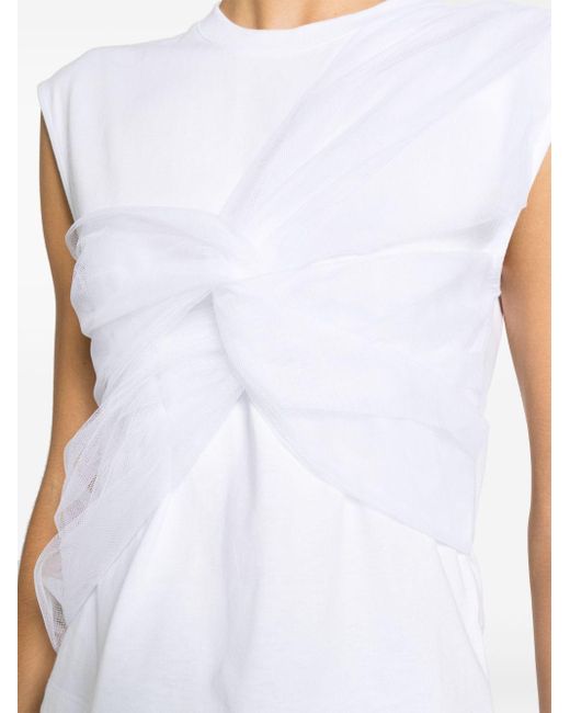 T-shirt superposé en tulle à design sans manches MSGM en coloris White