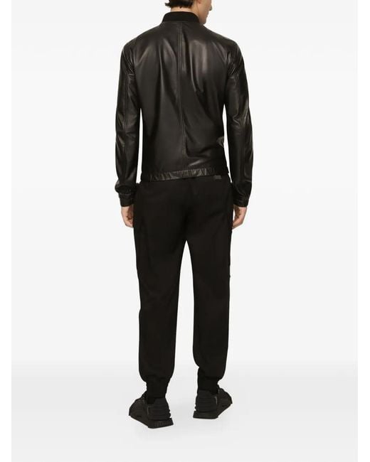 Dolce & Gabbana Black Leather Jacket With Branded Tag for men