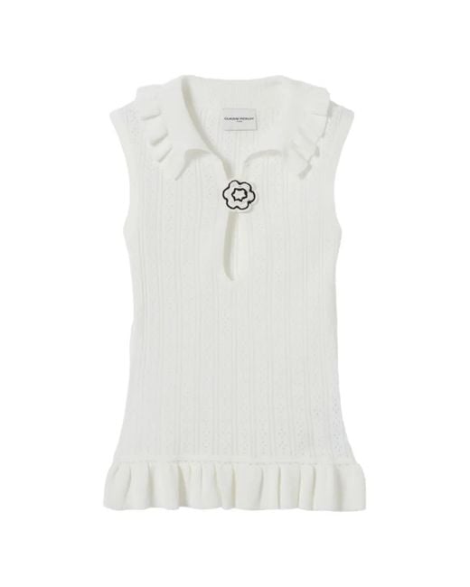 Polo En Maille Pointelle À Volants Claudie Pierlot en coloris White