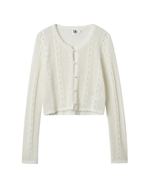 B+ AB White Openwork Long-Sleeve Cardigan