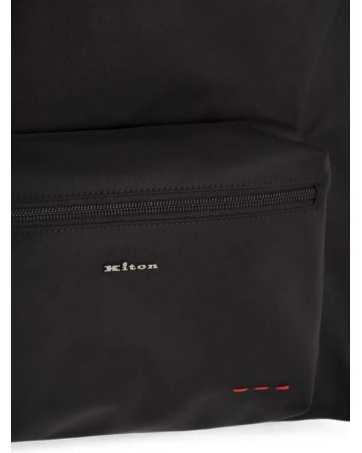Kiton Black Leather-Trimmed Zip-Fastening Backpack for men