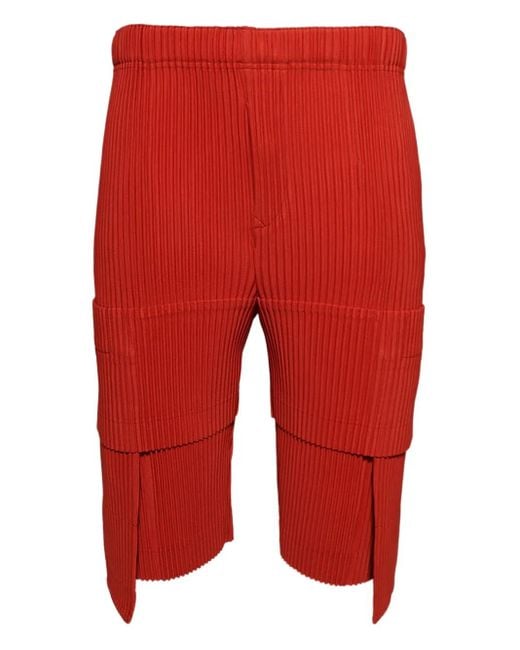 Issey Miyake Red Pleated Cargo-Pocket Shorts for men