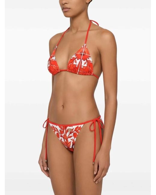 Dolce & Gabbana White Dolce & Gabbana Maiolica Print Bikini Set