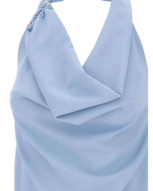 Kaos Blue Draped Shawl Halterneck Blouse