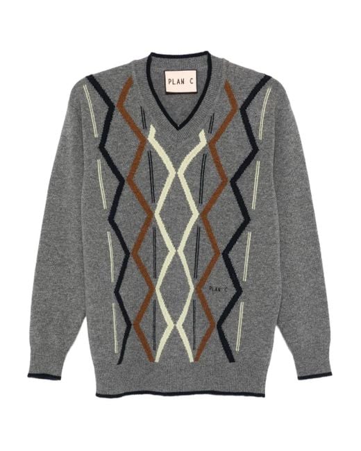 Plan C Gray Argyle-Knit Jumper