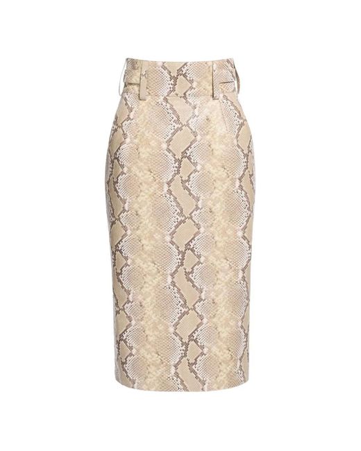 Elie Saab Natural Python-Print Belt-Loops Midi Skirt