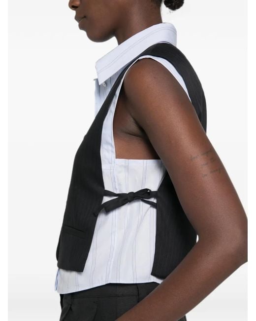 Sandro Black Pinstripe-Pattern Buttoned Top