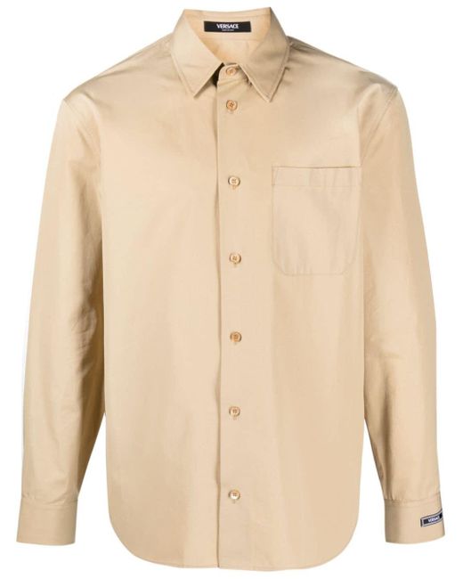 Versace Katoenen Overhemd Met Popeline Textuur in het Natural voor heren