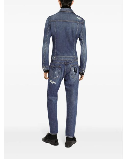 Dolce & Gabbana Blue Worn-Effect Straight-Leg Jeans for men
