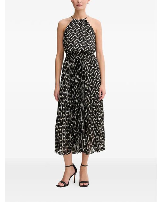 Morgan Black Printed Pleated Midi Dress